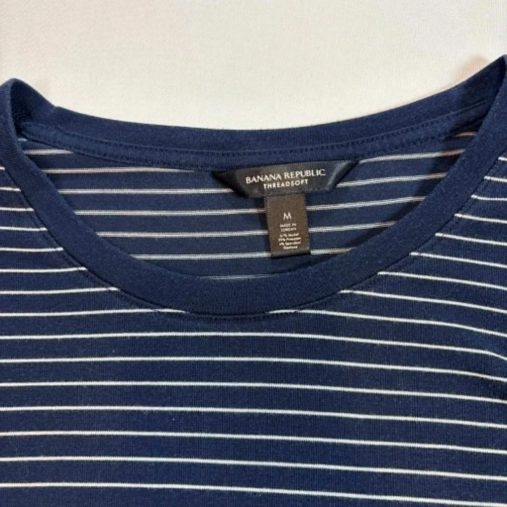 Banana Republic Threadsoft Striped Puff Sleeve Top Navy White Size M Medium